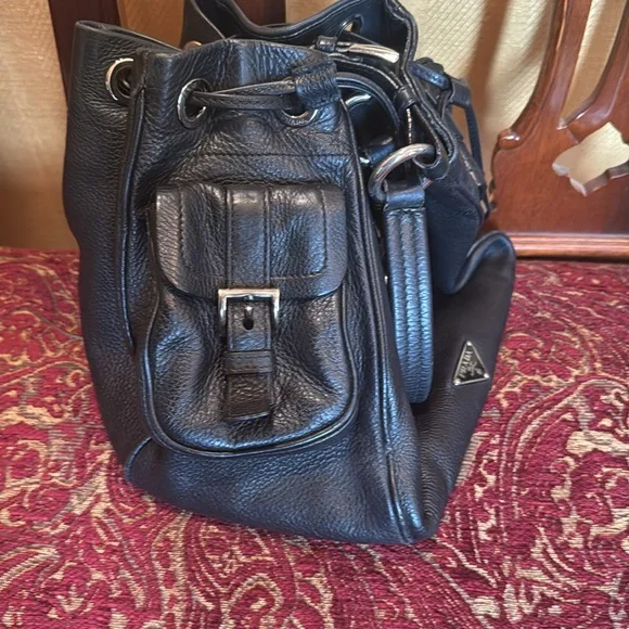 Prada Black Leather Drawstring hobo bag in very nice condition. - Picture 4 of 6